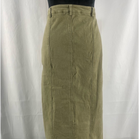 Edit by nine olive,army green stretch denim midi skirt with front slit,Large - Picture 5 of 9